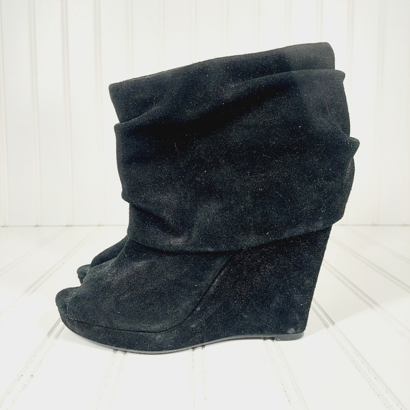 BCBGeneration Orena Suede Peep Toe Slouch Bootie Wedges B201 - Picture 1 of 11
